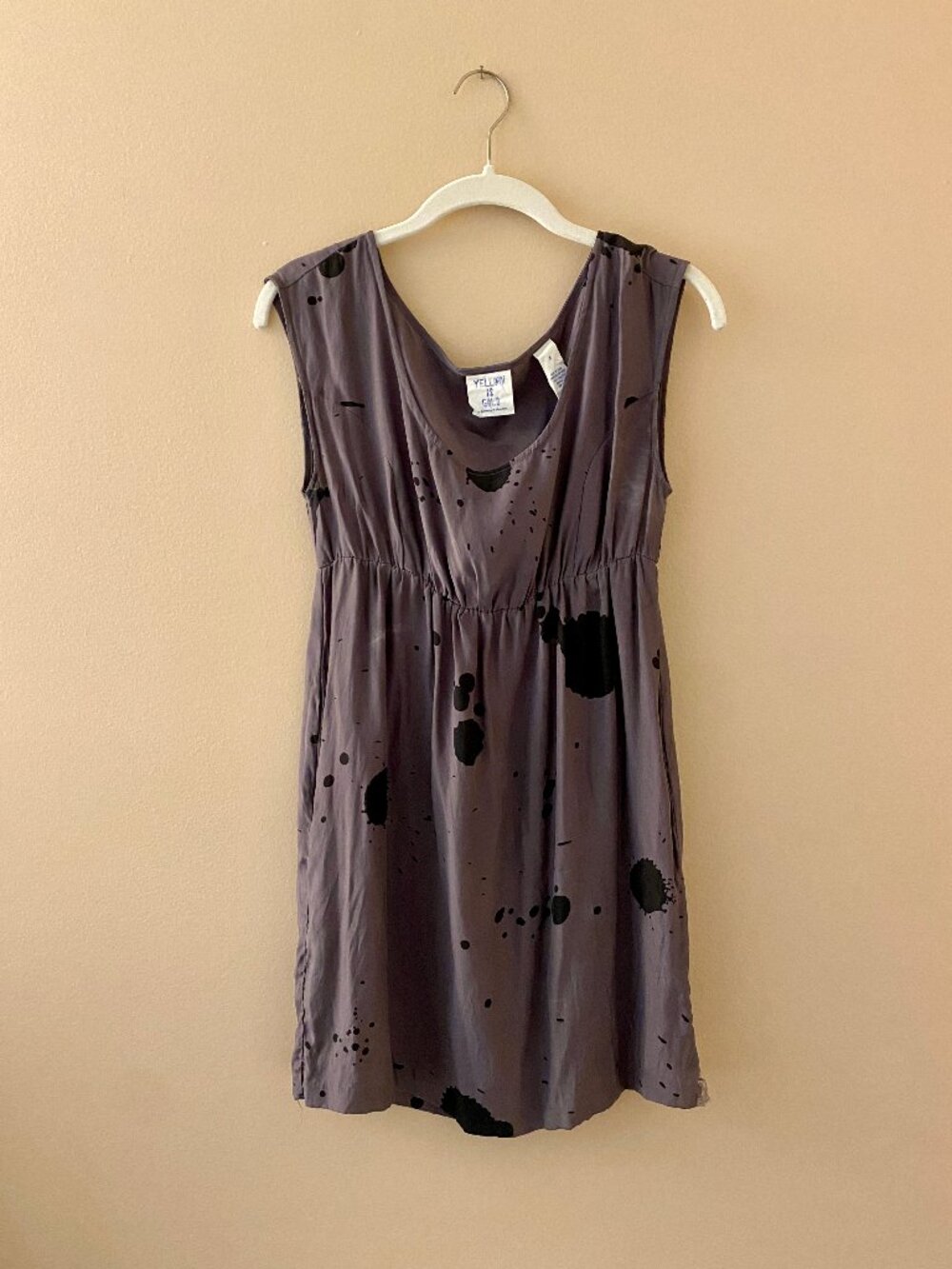 Yellow Is Gold Gray 100% Silk Ink Blot Dress